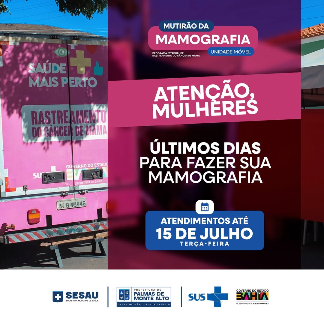 Mutirão de Mamografia entra na reta final em Palmas de Monte Alto