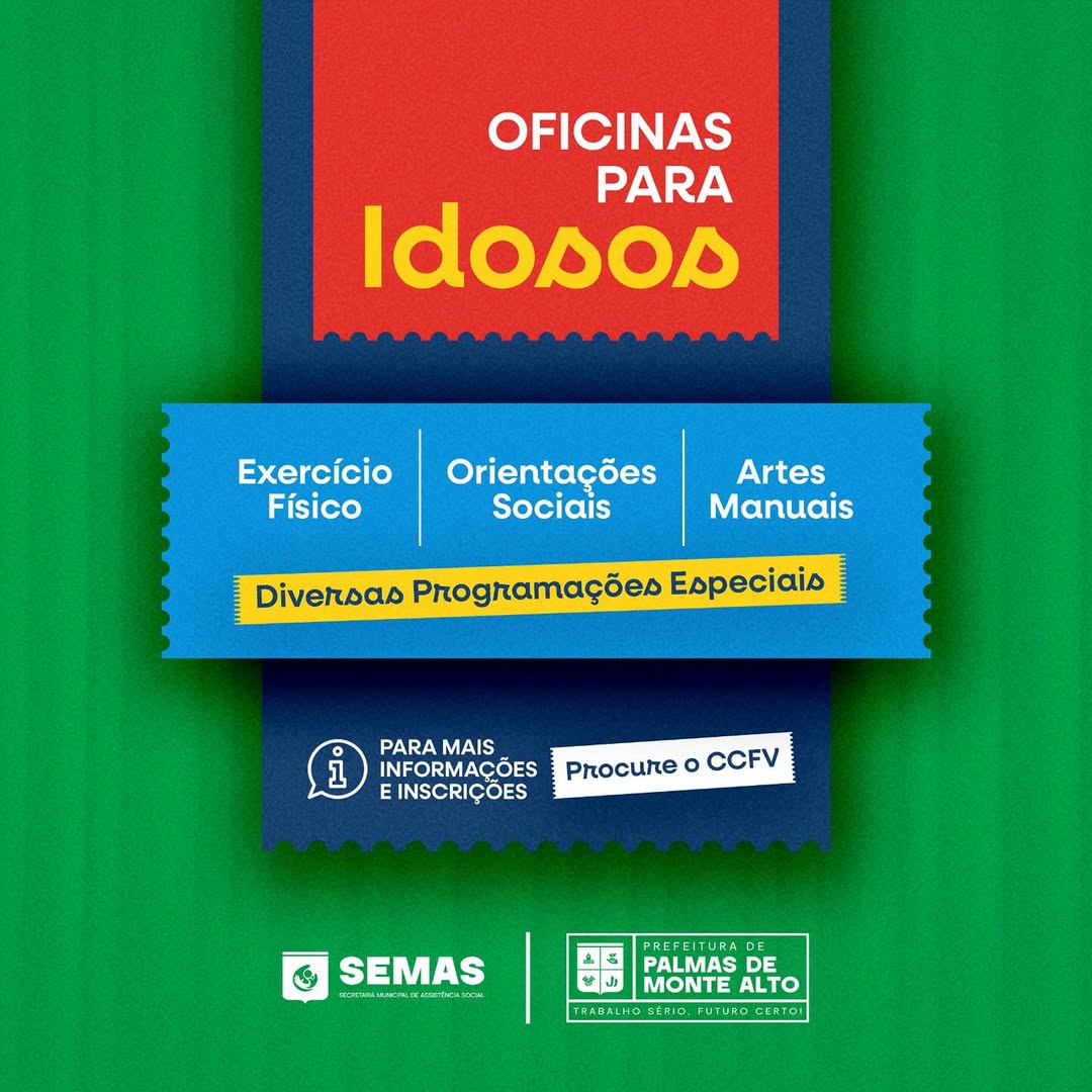 CCFV abre inscrições para oficinas voltadas ao público idoso em Palmas de Monte Alto